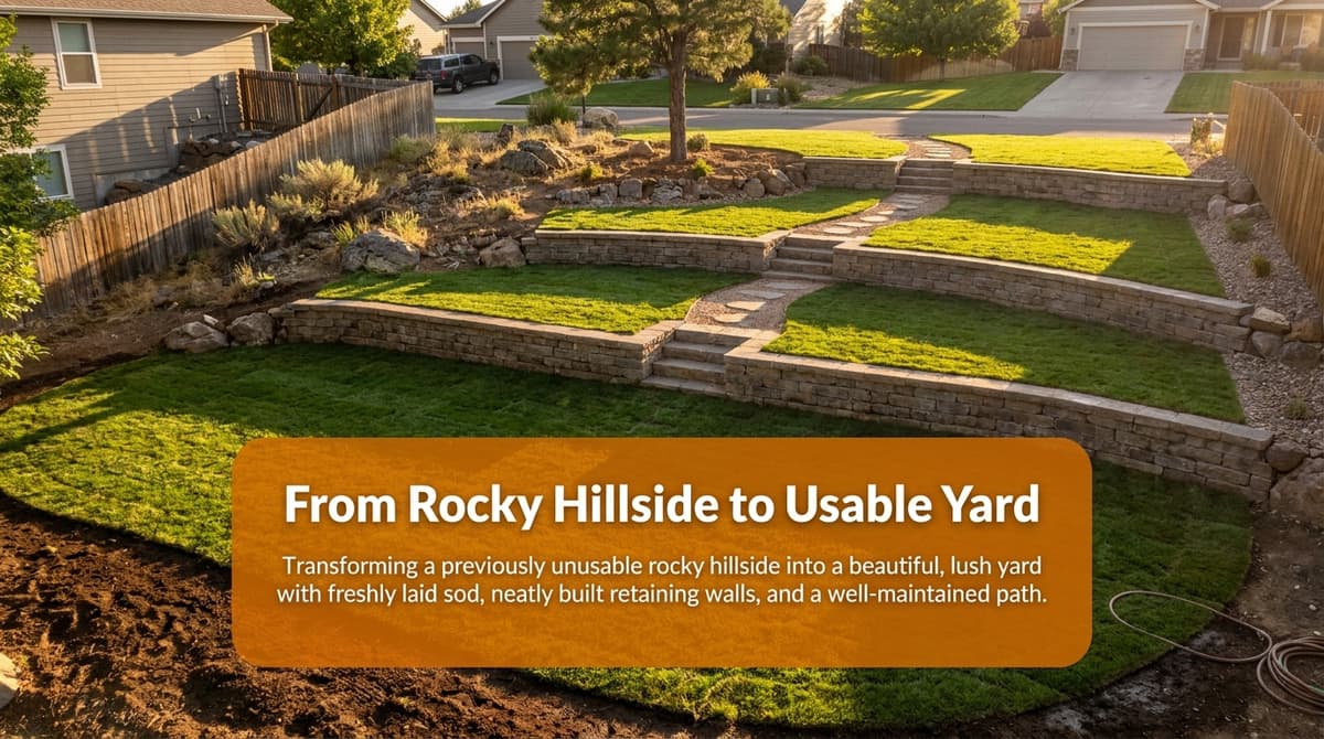 From Rocky Hillside to Usable Yard in Phases image